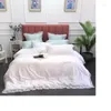 Sängkläder sätter lyxig vit spets satin broderi egyptisk bomullsdäck täcke säng linne monterade ark kuddväskor sängkläder hem textilier
