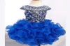 2019 Yeni Tasarım Toddler Kızlar Pageant Elbiseleri Lüks Parlak Kristal Boncuk Korse Kraliyet Mavi Organza Ruffles Skirk Küçük Kızlar PR3771107
