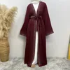 Ethnic Clothing Fashion Muslim Open Abaya For Women Diamonds Lace-up Cardigan Long Dresses Arabic Turkish Kaftan Robe Elegant Femme Musulman