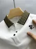 2023 Fashionabla Plaid Lapel Short Sleeved Polo Shirt For Mens Summer Highend Cotton Bomagen andningsbara tshirt Män 240402