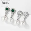 Charm Zakol Luxe ronde Imitatie Pearl hanger oorbellen dames mode kubieke zirkonia verloving bruiloft feest sieraden ep5528240408
