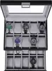 BEOME Watch Box Organizer 20 Men Women Display Storage Case Metal Hinge Black PU Leather Glass Top Large Holder SSH04B