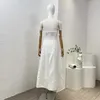 カジュアルドレスホワイトノースリーブチューブミディドレス2024高品質の伸縮性シャーリドバックウィメンエレガントな服