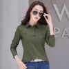 Chemises de chemisiers pour femmes automne nouveau en t-shirt de base à manches longues coton plus taille coton polo t-shirt bouton bouton de bureau décontracté dame femme formelle topsl2403