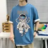 Camiseta de manga curta impressa de astronauta para homens, Top Top Top Top Top, Summer Novo homem de grande mangas solto de grande mangas