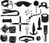 BDSM Restraints Sex Toys 15 Pcs Bondage Restraints Kits Fetish Bed Restraints Set for Beginners SM Adult Games Cuffs Gag Blindfold Spanking Paddle Black