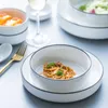 Bols Muzity en céramique bol en porcelaine blanche Black Rim Design Salade ou riz