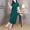 Robes de fête Summer Silk broderie vintage midi robe 2024 imprime élégante soirée décontractée femme bodycon joli