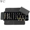 Jewelry Pouches Black Lychee Pattern Pu Leather Storage Bag Small Roll Necklace Travel Ring Earring Bracelet