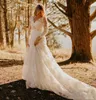 Plus Size Autum Lace Country Wedding Dress 2023 Crystals Beaded V Neck Long Seeve A Line Empire Waist Bride Wear CourtTrain Brida8352084