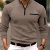 Модная бренда роскошная мужчина на молнии поло рвота Mens Mens Golf Sport Slim Fit Casual Plain Corean с твердым цветом с длинным рукавом одежда 240320