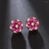 Orecchini per borchie Idestiny 11.11 Sale Studi da sposa a forma di fiori per donne Fedding With Red Corundum Gioielli in pietra Orecchie Bijoux