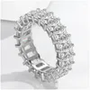 Clusterringen Sterling Sier 925 FL Cirkel Rechtangar Diamantpaar Ring Koolstof Sil Stone Grote Paren Druppel Afgifte Sieraden Otfyc