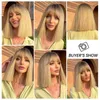 Kort rak Bob Gray Ash Blonde syntetiska med Bangs Natural Blunt Cut Hair For White Women Daily Heat Motentant 240327