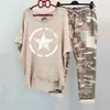 Tweede stuk broek voor dames dames katoenen blend pak camouflage dames pak stijlvolle dames zomer casual pak bedrukte ronde nek voor fashionable2403