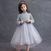 Girl -jurken 2024 Autumn Girls 'Kleding Piano Performance Dress Bow Bow Modieuze kinder bruiloft