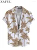 メンズカジュアルシャツZaful Hawaiian for Men Tropical Coconut Tree Print半袖シャツ夏のビーチボタンバケーショントップZ5037732