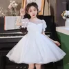 Robes de fille robe d'été des filles 2024 pour enfants à la mode à la mode de la princesse blanche Fleur des enfants duvets