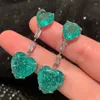 Pendientes colgantes Bilincolor Fashion Broken Zircon Double Green Heart Parring for Women