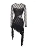 Casual Dresses See Through Lace Dress Ruffle Fringe Backless Short For Women Sexy Birthday Party Nightclub Outfits