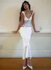 Fantoye Sexy Voir à travers des femmes en dentelle Jupe Sang White Spaghetti Strap Crop Top Long Autumn Slim Casual Two Piece Sets 2023 240402