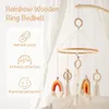 Baby Wooden Bed Bell Cartoon Rainbow Pendant Hanging Rattle Toy Hanger Crib Mobile Wood Holder Arm Bracket Kid Gift 240408