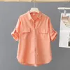 Women's Blouses Cotton Solid Casual Polo-Neck Single Breasted Short Sleeve Blouse Shirt Korean Fashion Female Top 2024 E47