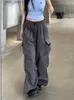 Kvinnors jeans zoki strtwear hip hop last byxor kvinnor modefickor överdimensionerade lösa byxor sommar bf koreanska hög midja breda benbyxor nya y240408
