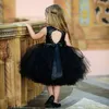 Svart prinsessklänning barn baby flicka kläder tillbaka ihålig fest klänning boll klänning tutu tyll formella tävlingsklänningar 1-5t 240407
