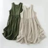 Casual jurken zomer dames katoen en linnen vaste kleur mouwloze vestjurk