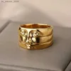 Cluster Anneaux en acier inoxydable Bague en acier inoxydable Gold Vintage Face Ring Set Luxuent Y2K Bijoux esthétique 2024240408