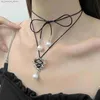 Colliers de pendentif Nouvelle exagération y2k rose noir nœud nœud d'amour Colliers de coeur en métal
