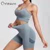 CHRLEISURE Yoga Set Outfits for Women Seamless Padded Bra Suit Gym High Waist Cycling Three-Point Shorts Summer Fitness Yoga Set 240407