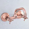 Robinets d'évier de salle de bain Antique Copper Copper Double Hole Cross Handle Kitchen Basin Basin Robinet / Tap Cold Spout Spout 360 'TSF865