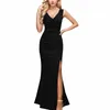 Swobodne sukienki eleganckie seksowne stroje damskie przyjęcie urodzinowe Sundress for Women Sleeveless v Neck Split Evening Cocktail Bodycon Long