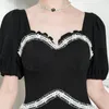 Frauen Badebekleidung Vintage weiß schwarz ein Stück Badeanzug Frauen Mädchen Kurzarm hoher Taille Französisch Elegant Rock Strand Urlaub Baden