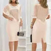 Casual Dresses Round Neck T-shaped Dress Elegant Sequin Patchwork Sheath With Shawl Women's Slim Fit Knee Length For Commute Women