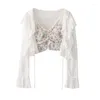 Kvinnors stickor Spring och Autumn French Gentle Style Lace-up Ruffled Lace Cardigan Jacket Sexig blommig liten Suspender Top 2-Piece Set