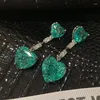 Pendientes colgantes Bilincolor Fashion Broken Zircon Double Green Heart Parring for Women