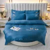 Bedding Sets Style Round 4Pcs Bed Skirt Fitted Sheet Duvet Cover Pillowcase Romantic Solid Color Embroidery Washed Easy Set #/