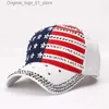 Caps de bola American Flag Baseball Hat Flash Stud Flag Deim Hip Hop Hat ao ar livre estilo de lazer massex feminino hat q240408