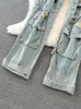 Женские джинсы винтажные мода Multi Pockets Cargo 2024 Осенний модный высокий вариант Wiast Straight Denim Janm