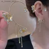 Charm Butterfly Ear Clip Ear Shiny Zircon Gold Color Long Tassel Clip Cuff Gift för kvinnor utan piercingörhängen Fashion Jewelry240408