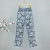 Women's Jeans Fashion Lace Hollow-out Stitching Blue Trousers 2024 Spring High Waist Loose Drooping Wide Leg Pants