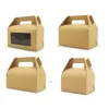 Present Wrap White and Brown Cake Box med Window Paper Handle Wedding Party 10st