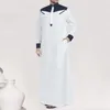 Traditional Muslim Clothing Contrast Color Muslim Dress Middle East Jubba Thobe Men Robe w/ Long Sleeves Mandarin Neck 240328