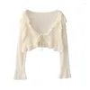 Kvinnors stickor Spring och Autumn French Gentle Style Lace-up Ruffled Lace Cardigan Jacket Sexig blommig liten Suspender Top 2-Piece Set