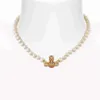 Designer Viviane Westwood Jewelry Empress Dowager Xis Ny Pin Drops Oil Saturn Kitty Pearl Necklace Collar Chain Light Luxury Sweet Cool Style High Grade Female