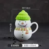 Mugs Cute Christmas Snowman Ceramic Mug Creative Cartoon Water Cup With Lid Household Porcelain Coffee Xtmas Gift For Children