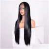 Mänskligt hår Kapslösa peruker Långt rak naturligt snyggt Glueless Spets Front Wi FL Wig For African Americans Woman14-26Inch Heat Mistan OTUMB